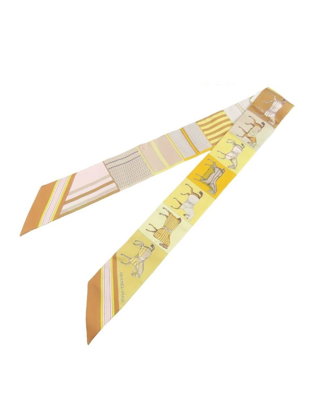 Hermes Twilly 19 Camel Jaune Gripaire Silk Couvertures Nouvelles Horse Scarf